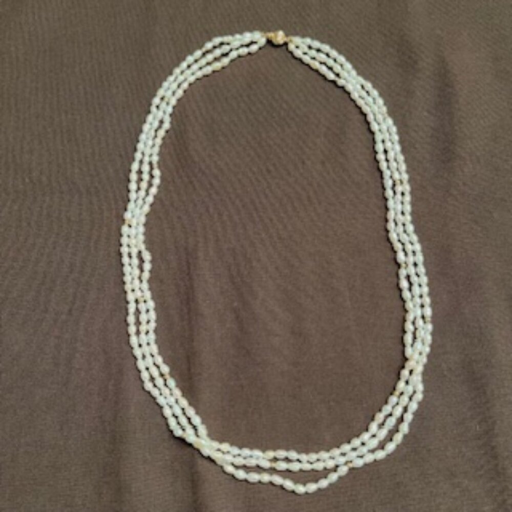 Freshwater Pearl Triple Strand 24” Necklace 14k Gold Clasp